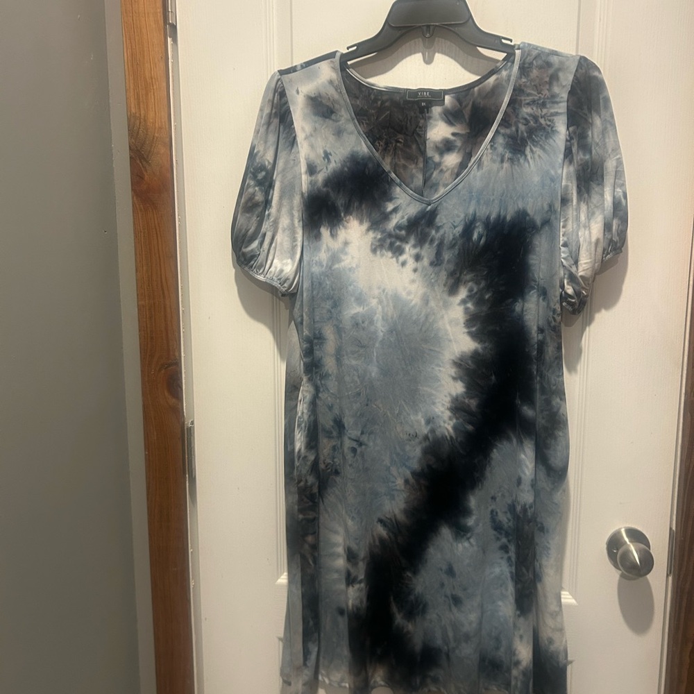 Vibe Black Blue and  Gray Tie-Dye Tunic Dress with pockets